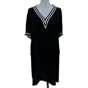 Rag & Bone Black V-Neck Tunic Dress L Striped Trim Short Sleeve Athletic Preppy
